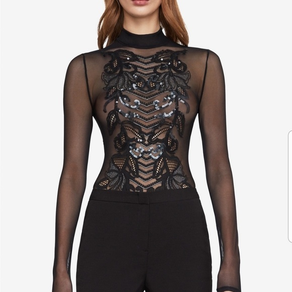 BCBGMaxAzria Tops - *SOLD* NWT Bcbgmaxazria Mock-Neck Sequin Bodysuit